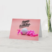 Golf Happy Birthday met golfbal en roze lint Kaart (Voorkant)