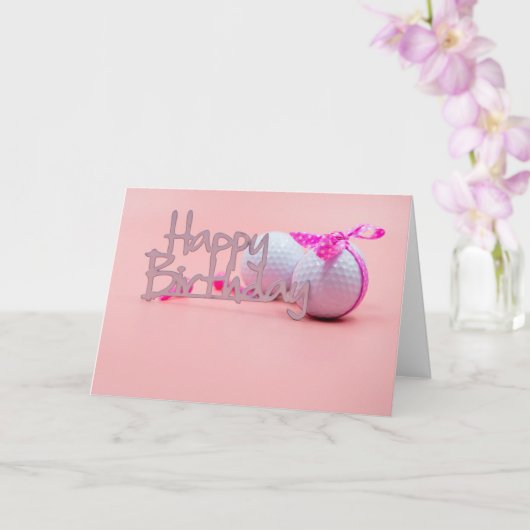 Golf Happy Birthday met golfbal en roze lint Kaart (Orchidee)