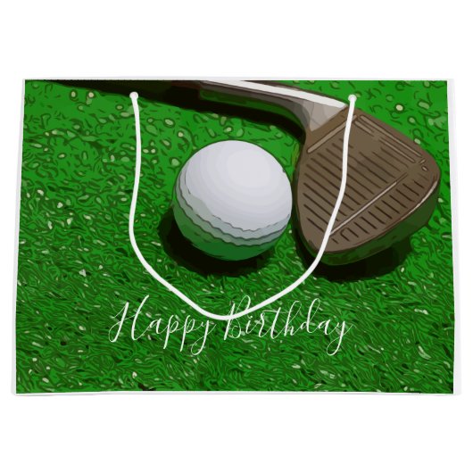 Golf Happy Birthday met golfbal en zandwig Groot Cadeauzakje (Voorkant)