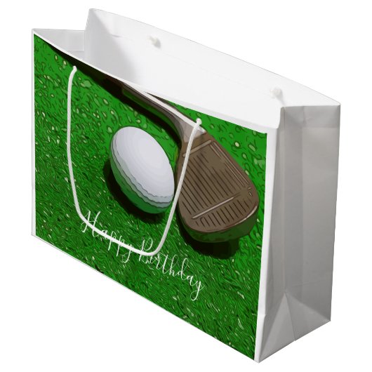 Golf Happy Birthday met golfbal en zandwig Groot Cadeauzakje (Voorkant Gekanteld)