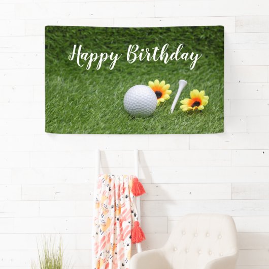 Golf Happy Birthday met golfbal op groen Spandoek (Insitu)