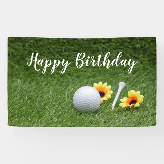 Golf Happy Birthday met golfbal op groen Spandoek (Horizontaal)