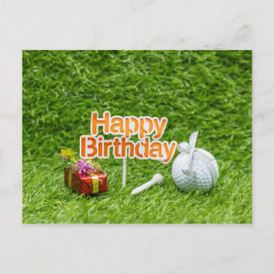 Golf Happy Birthday met golfbal t-shirt en cadeaus Briefkaart