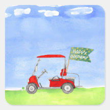 Golf Happy Birthday met golfkarretpapier