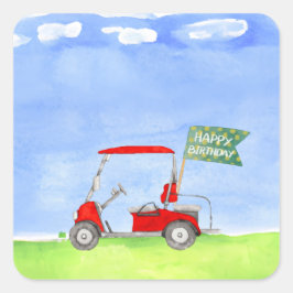 Golf Happy Birthday met golfkarretpapier Vierkante Sticker