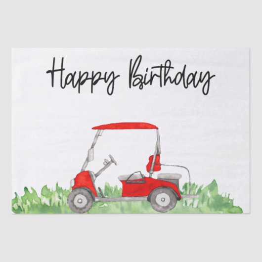 Golf Happy Birthday met golfkartonnen wrapping Pap Tissuepapier (Voorkant)