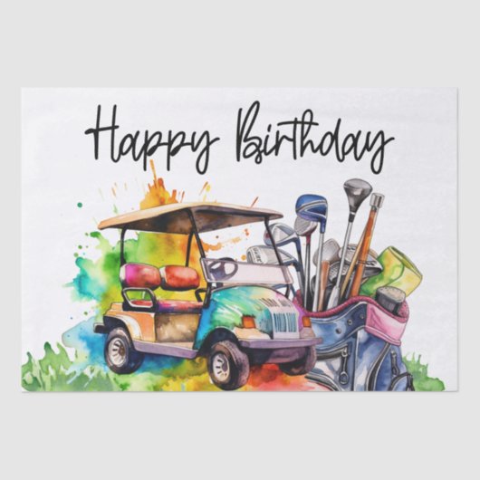 Golf Happy Birthday met golfkartonnen wrapping Pap Tissuepapier (Voorkant)