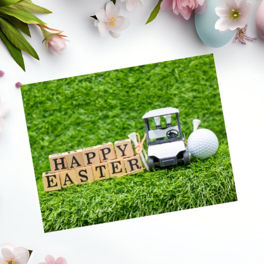 Golf Happy Easter als golfer met golfbal en karret Briefkaart