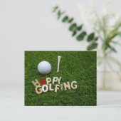 Golf Happy golfbal golfbal en t-shirt op groen Briefkaart (Staand voorkant)