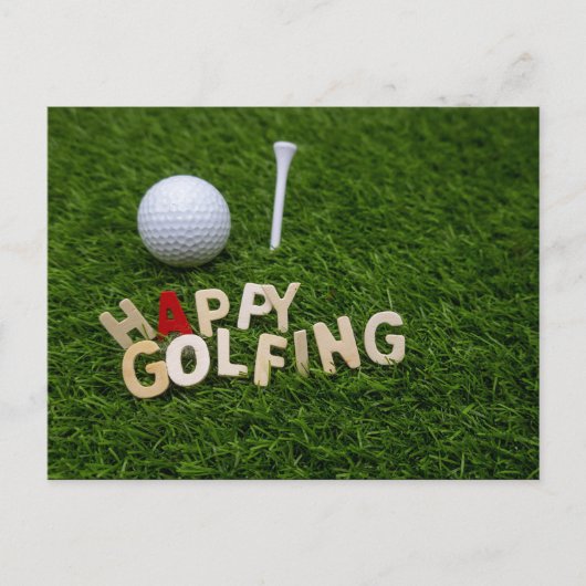 Golf Happy golfbal golfbal en t-shirt op groen Briefkaart (Voorkant)
