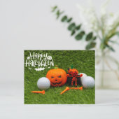 Golf Happy Halloween met pompoen en Golf Ball Briefkaart (Staand voorkant)