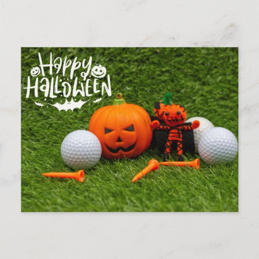 Golf Happy Halloween met pompoen en Golf Ball Briefkaart (Voorkant)