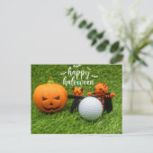 Golf Happy Halloween met pompoen en Golf Ball Briefkaart (Staand voorkant)