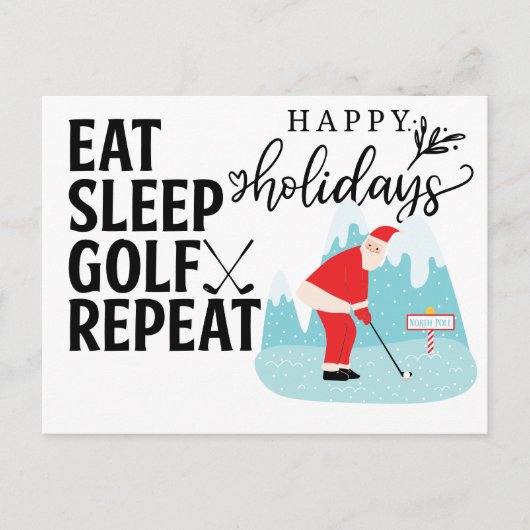 Golf Happy Holiday Eat Sleep Golf Repepte Santa Briefkaart (Voorkant)