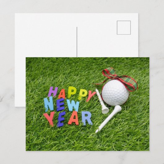 Golf Happy New Year met golfbal en t-shirt Aankondigingskaart (Voorkant / Achterkant)