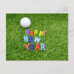 Golf Happy New Year met golfbal op groen gras Briefkaart