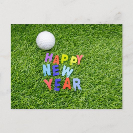 Golf Happy New Year met golfbal op groen gras Briefkaart (Voorkant)
