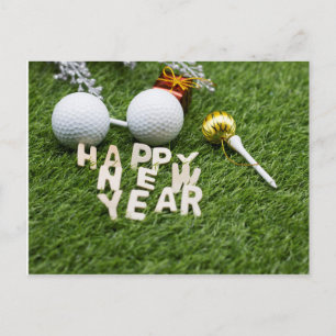 Golf Happy New Year met golfbal t-shirt-versiering Briefkaart