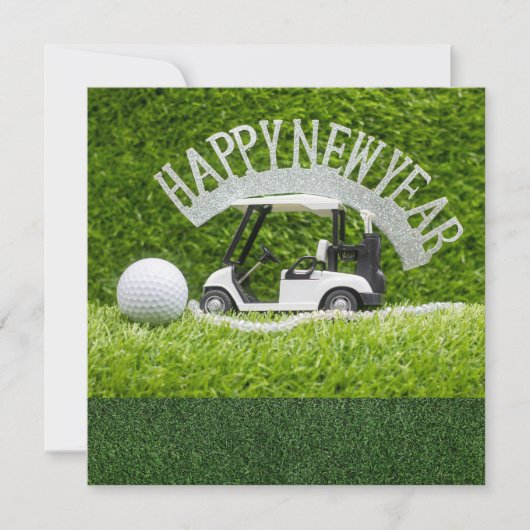 Golf Happy New Year voor groen gras voor Golfer Feestdagenkaart (Voorkant)