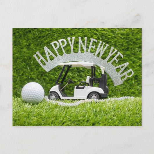 Golf Happy New Year voor groen gras voor Golfer Feestdagenkaart (Voorkant)