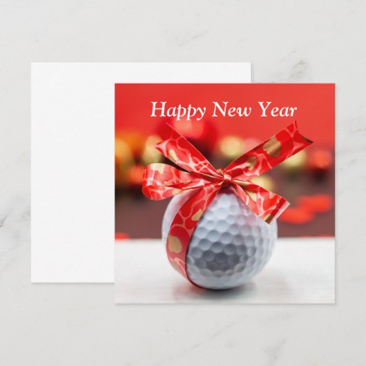 Golf Happy Nieuwjaar met bal en rood gelukstint (Voorkant / Achterkant)