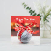 Golf Happy Nieuwjaar met bal en rood gelukstint (Staand voorkant)