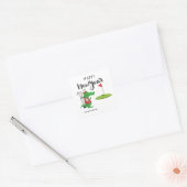 Golf Happy Nieuwjaar met krokodillengolf onder vla Vierkante Sticker (Envelop)