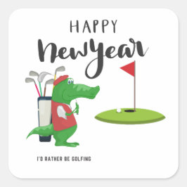 Golf Happy Nieuwjaar met krokodillengolf onder vla Vierkante Sticker