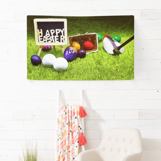 Golf Happy Pasen met golfbal en eitenbanner Spandoek (Insitu)