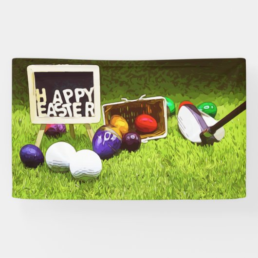 Golf Happy Pasen met golfbal en eitenbanner Spandoek (Horizontaal)