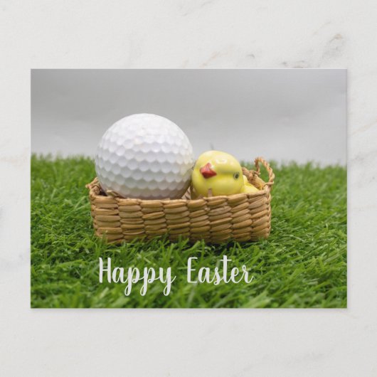 Golf Happy Pasen met golfbal en kip Briefkaart (Voorkant)