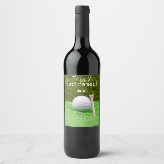Golf Happy pensioen met golfbal en t-shirt Wijn Etiket (Voorkant)