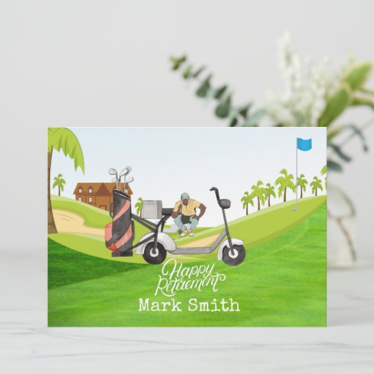 Golf Happy pensionering met golfer kijkt naar bal Bedankkaart (Staand voorkant)