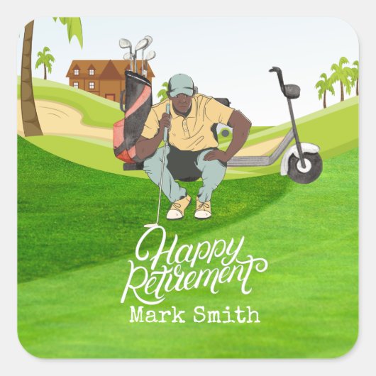Golf Happy pensionering met golfer kijkt naar bal Vierkante Sticker (Voorkant)