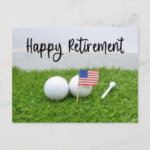 Golf Happy Retirement ball en vlag van Amerika Aankondigingskaart