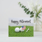 Golf Happy Retirement ball en vlag van Amerika Aankondigingskaart (Staand voorkant)