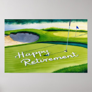 Golf Happy Retirement met golfbal op groen Poster