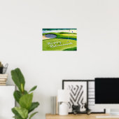 Golf Happy Retirement met golfbal op groen Poster (Thuiskantoor)