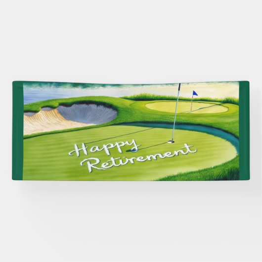 Golf Happy Retirement met golfbal op groen Spandoek (Horizontaal)