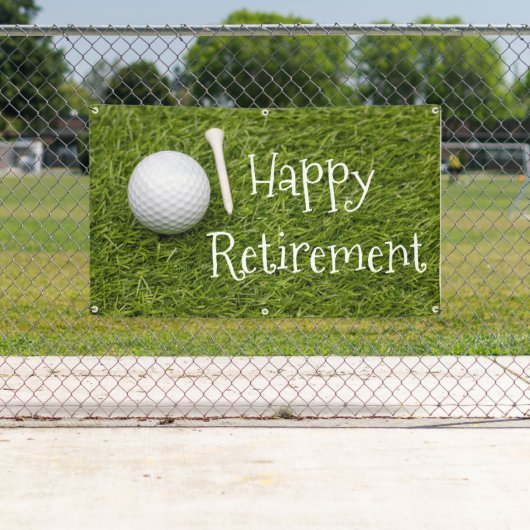 Golf Happy Retirement met golfballen op groene ban Spandoek (Insitu)