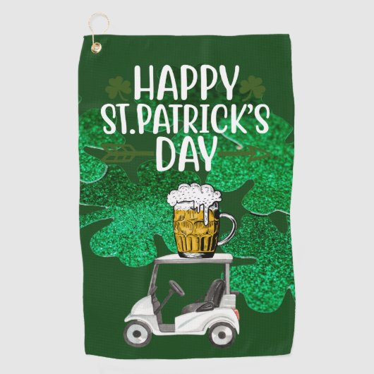Golf Happy St. Patrick's Day met Shamrock green Golfhanddoek (Voorkant)