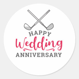 Golf Happy Wedding-herdenkingsdag met golfijzer Ronde Sticker