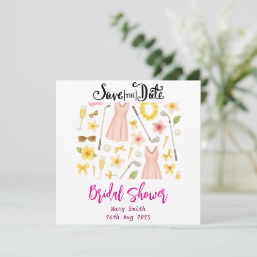 Golf Hawaïaans getinte Bruidsdouche Afscheidscadea Save The Date (Staand voorkant)