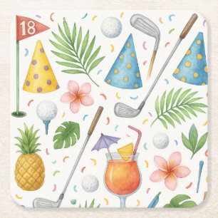 Golf Hawaii thema voor Hawaiian Golfer Party Kartonnen Onderzetters