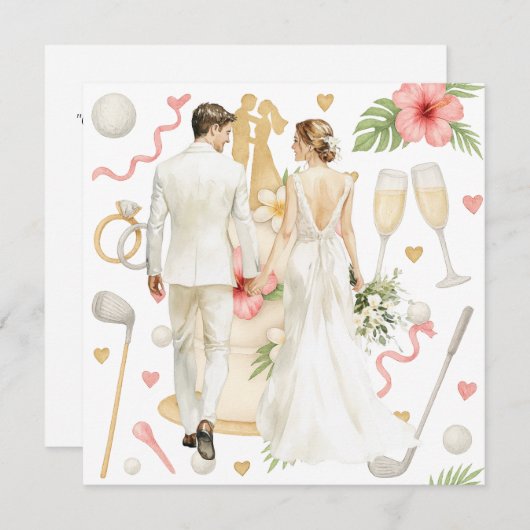 Golf Hawaiian thema bruiloft voor golfer Kaart (Voorkant / Achterkant)