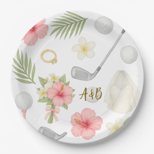 Golf Hawaiian thema bruiloft voor golfer Papieren Bordje (Voorkant)