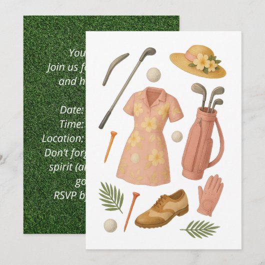 Golf Hawaiian thema Lady Woman Golfer toernooi Kaart (Voorkant / Achterkant)