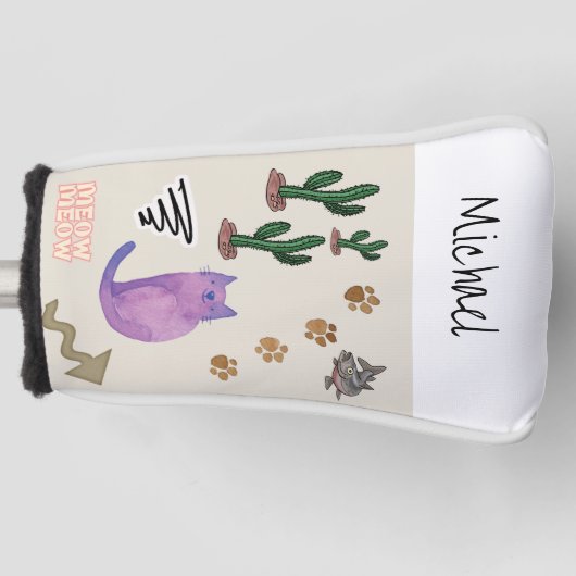 Golf Head Cover Kat Vis Cactus Miauw Pootjes (Voorkant)