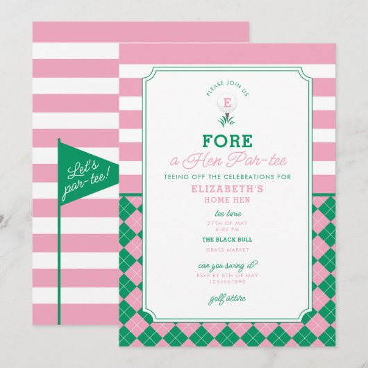 Golf Hen Par-t-shirt Uitnodiging (Voorkant / Achterkant)