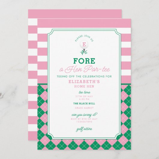 Golf Hen Par-tee Uitnodiging (Voorkant / Achterkant)